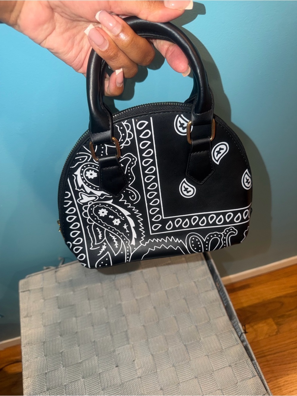 Black Bandana Print Dome Satchel Handbag